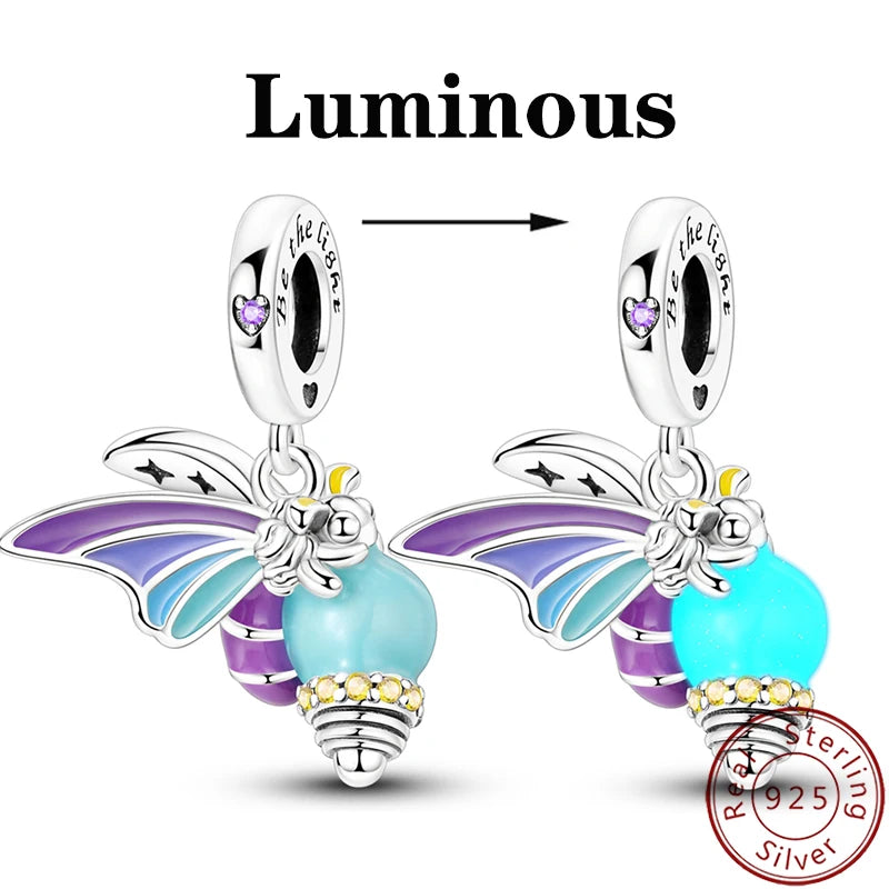 Charms 925 Sterling Silver Luminous Fireflies Pendant Beads Fit Women's Original 925 Bracelets DIY Jewelry Fine Making Gifts Hot