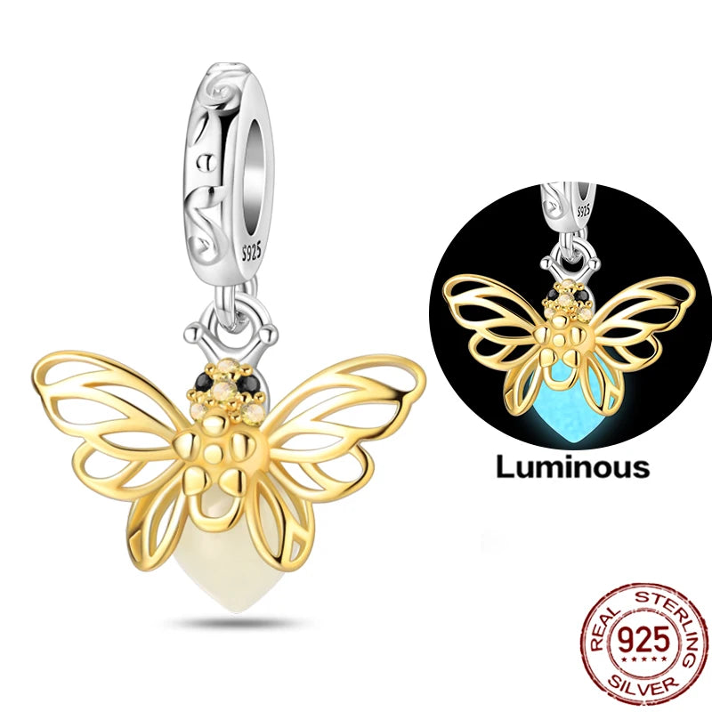Charms 925 Sterling Silver Luminous Fireflies Pendant Beads Fit Women's Original 925 Bracelets DIY Jewelry Fine Making Gifts Hot