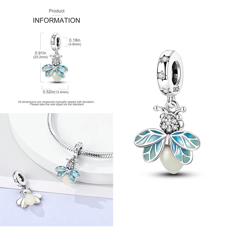 Charms 925 Sterling Silver Luminous Firefly Chameleon Aircraft Luggage Fit Original Bracelet Women Pendant Bead Jewelry Hot Gift