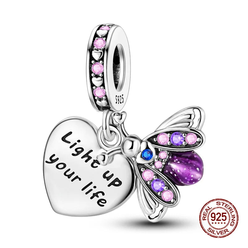 Glow-In-The-Dark Fireflies Pendants 925 Silver Charms Beads Fit 3mm Original Bracelet Necklace Womens DIY Fine Jewelry Gifts Hot