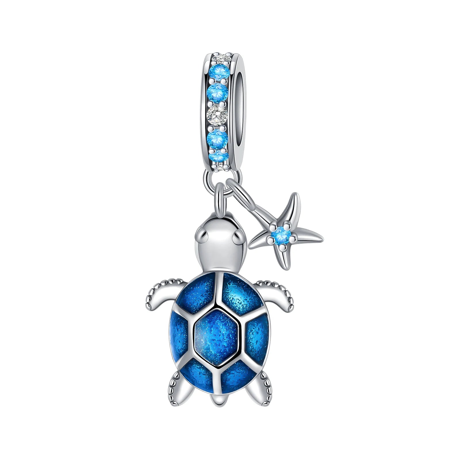 925 Sterling Silver Ocean Blue Gradient Turtle Dangle Charm Starfish Pendant Bead Fit Bracelet Summer Beach Travel Jewelry Gift