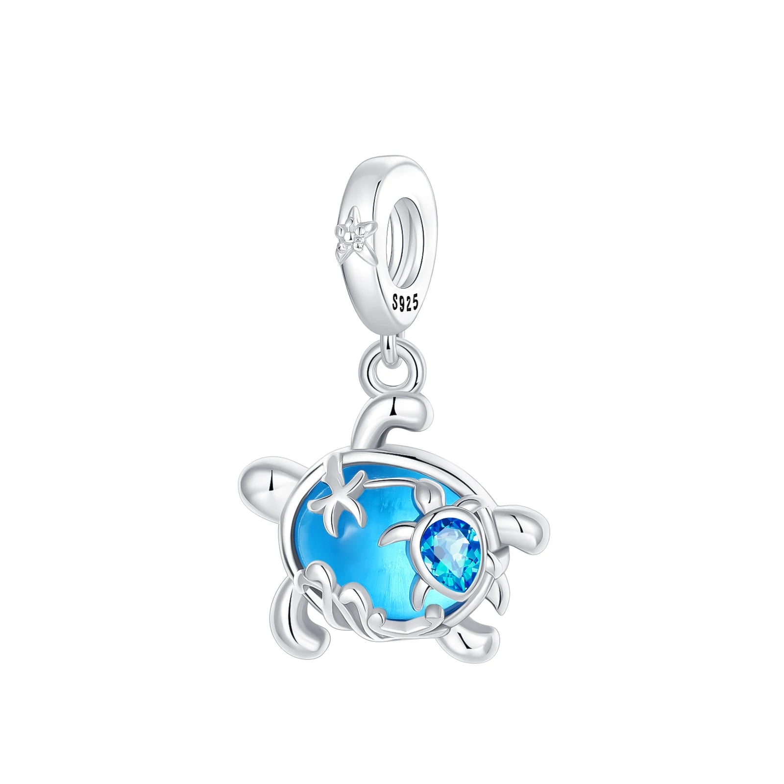 925 Sterling Silver Ocean Blue Gradient Turtle Dangle Charm Starfish Pendant Bead Fit Bracelet Summer Beach Travel Jewelry Gift