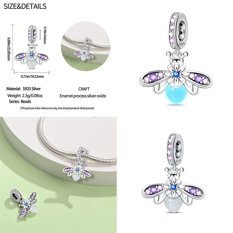 Charms 925 Sterling Silver Luminous Fireflies Pendant Beads Fit Women's Original 925 Bracelets DIY Jewelry Fine Making Gifts Hot