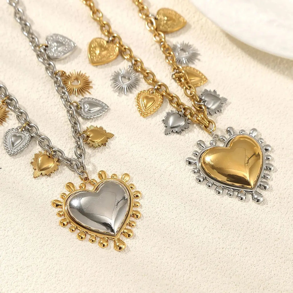 Jolivie Stainless Steel Punk Heart Pendants Necklace For Women Bigs Heart Charms Hip-hop Necklace Retro Gothic choker Jewelry
