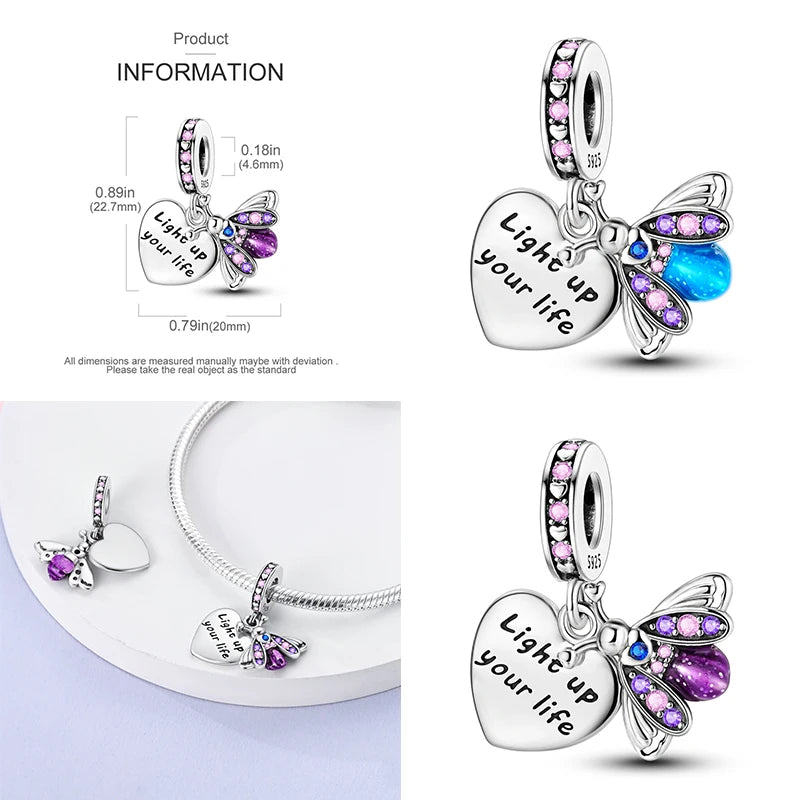 Charms 925 Sterling Silver Luminous Fireflies Pendant Beads Fit Women's Original 925 Bracelets DIY Jewelry Fine Making Gifts Hot
