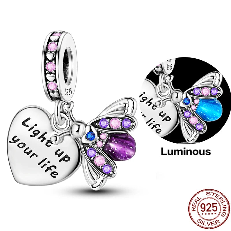 Charms 925 Sterling Silver Luminous Fireflies Pendant Beads Fit Women's Original 925 Bracelets DIY Jewelry Fine Making Gifts Hot